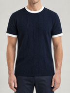 Jacquard Round Neck Knit Short Sleeve T-Shirt