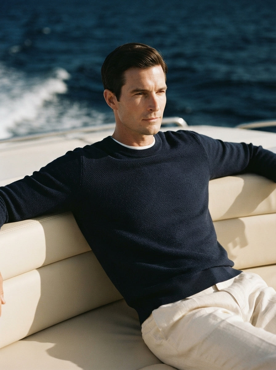 Textured Viscose Crewneck Sweater