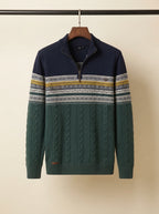 Cozy Cable Knit Two-Tone Quarter-Zip Sweater