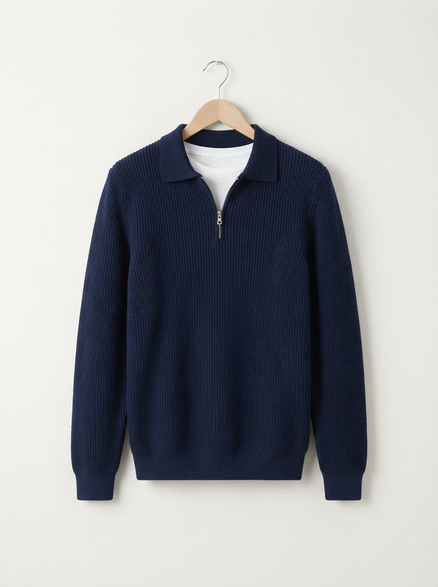 Fitted Knit Quarter Zip Sweater