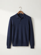 Men's Relaxed Textured Knit Open Collar Polo Jumper