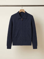Wool-Blend Diamond Knit Zip Cardigan