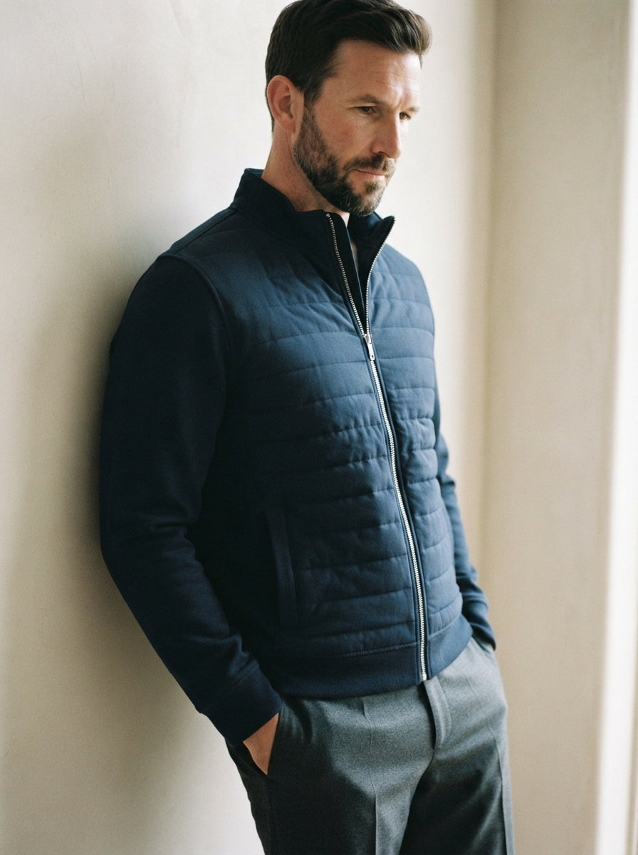 Smart-Casual Quilted Hybrid Knitted Sleeve Jacket