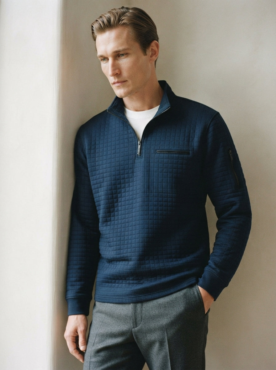 Quarter-Zip Waffle Knit Pullover