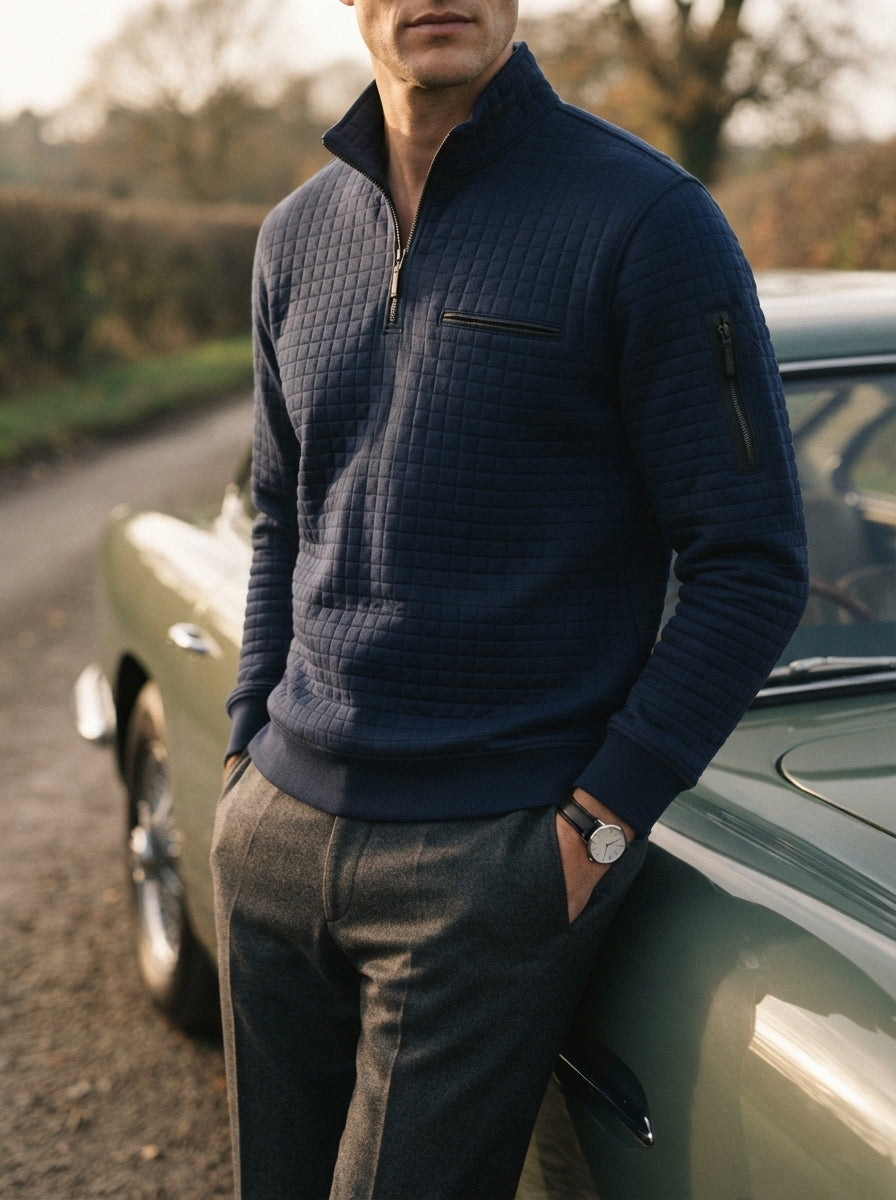 Quarter-Zip Waffle Knit Pullover
