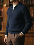 Fitted Knit Quarter Zip Sweater