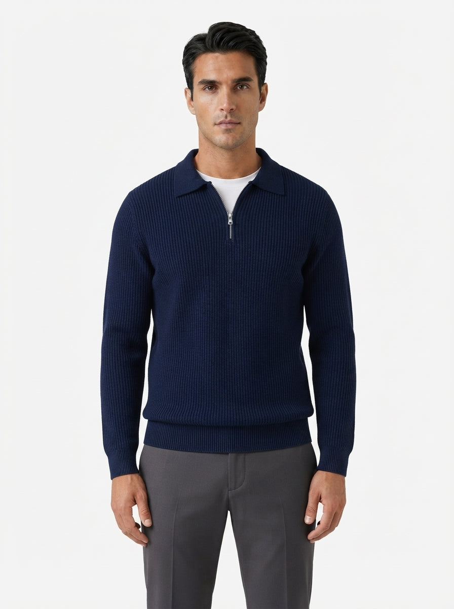Fitted Knit Quarter Zip Sweater