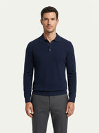 Men's Relaxed Textured Knit Open Collar Polo Jumper