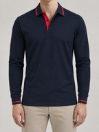Ribbed Knit Long Sleeve Polo Shirt