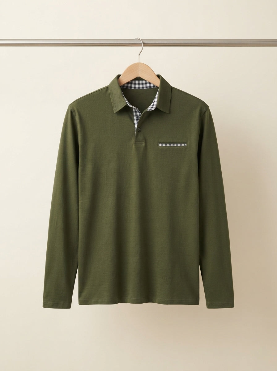 Lightweight Checkered Long Sleeve Polo Shirt