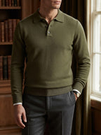 Men's Relaxed Textured Knit Open Collar Polo Jumper
