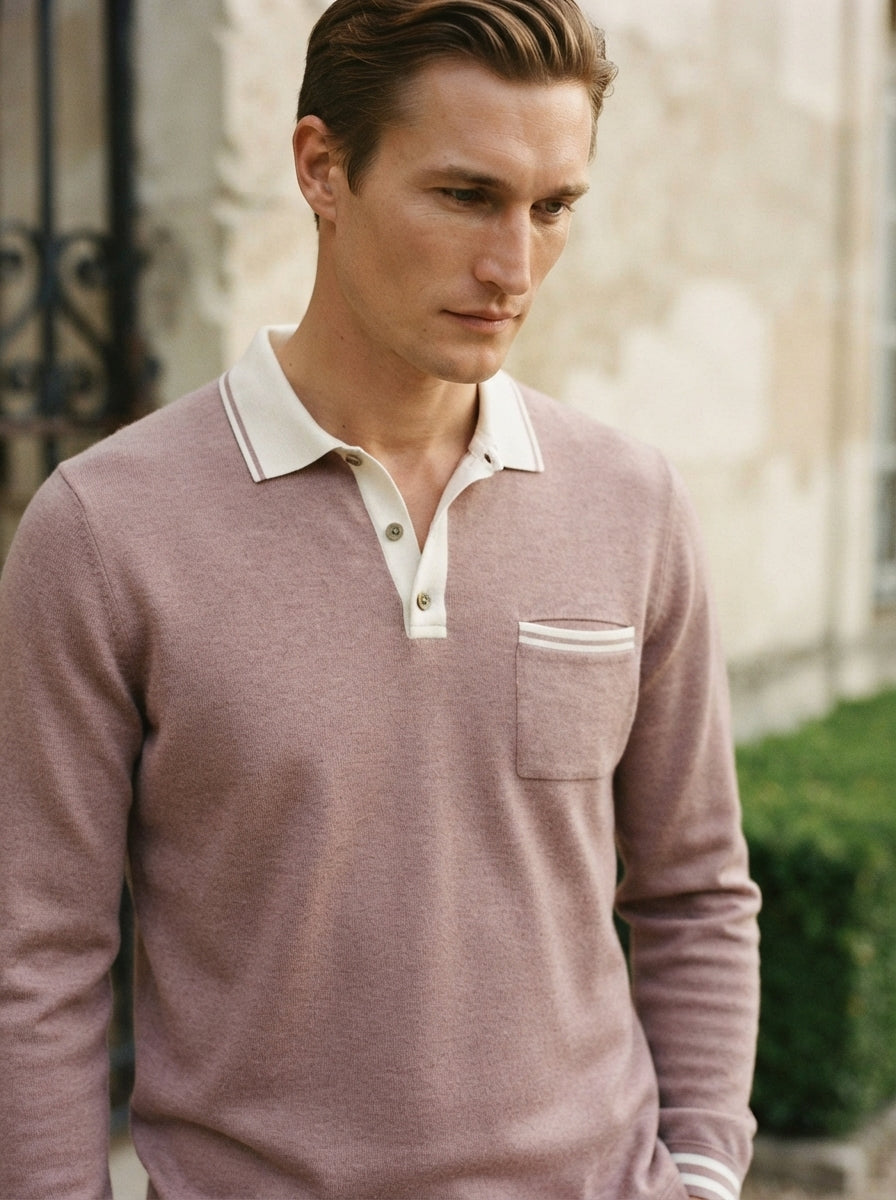 Long Sleeve Polo Shirt Contrast Collar