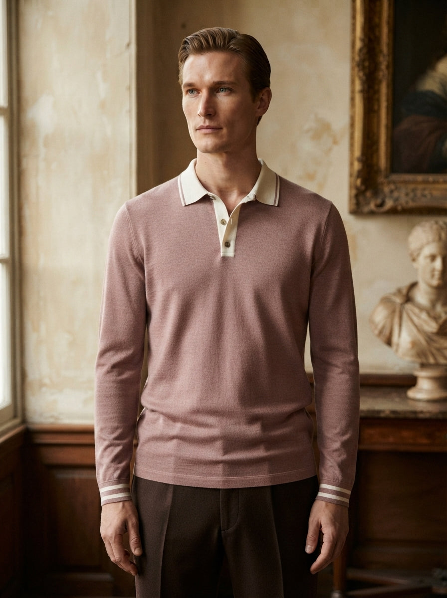 Long Sleeve Polo Shirt Contrast Collar