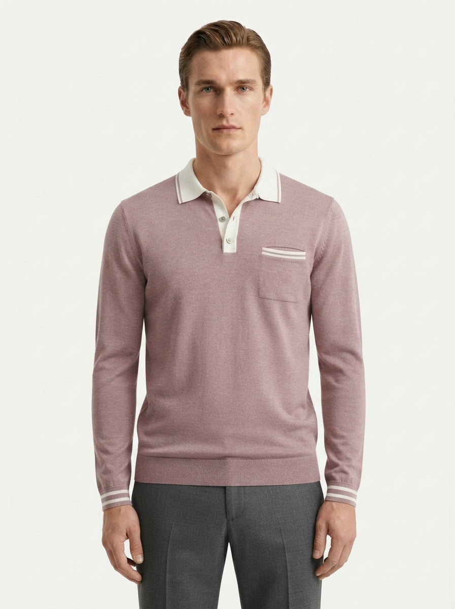 Long Sleeve Polo Shirt Contrast Collar