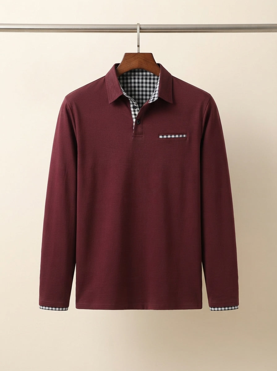 Lightweight Checkered Long Sleeve Polo Shirt