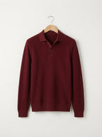 Fitted Long Sleeve Polo Waffle Shirt
