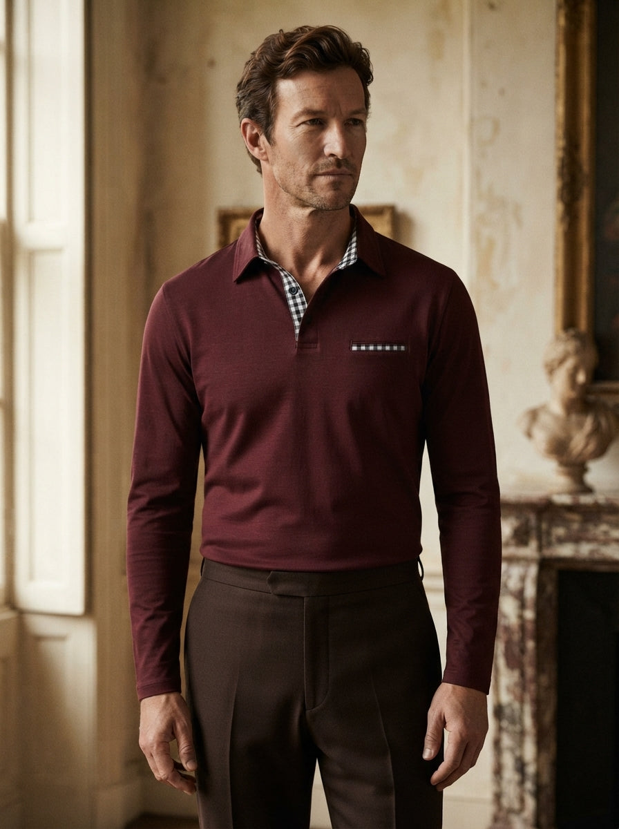 Lightweight Checkered Long Sleeve Polo Shirt