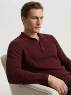 Fitted Long Sleeve Polo Waffle Shirt