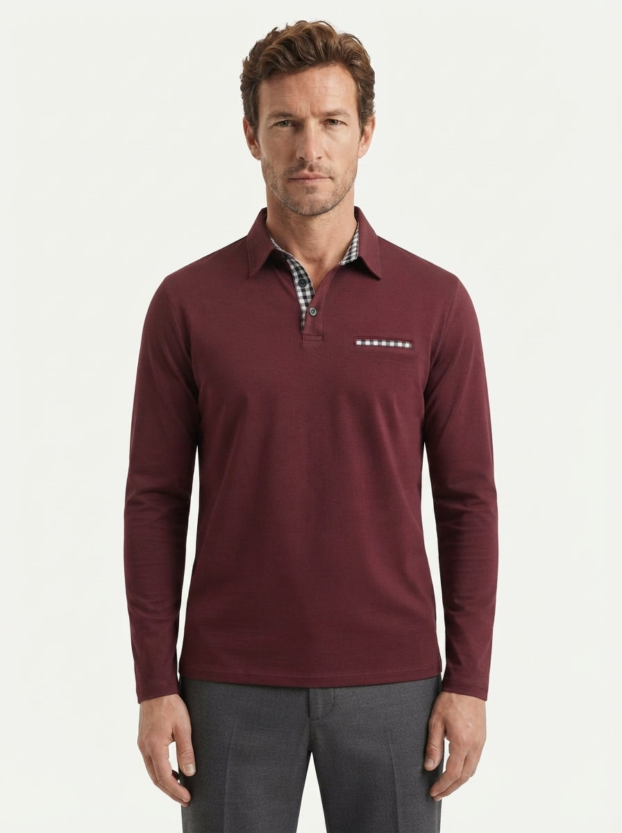 Lightweight Checkered Long Sleeve Polo Shirt