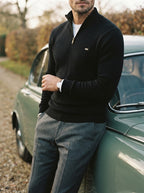 Ribbed Knit Funnel Neck Quarter-Zip Sweater