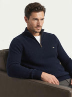 Ribbed Knit Funnel Neck Quarter-Zip Sweater