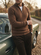 Ribbed Knit Funnel Neck Quarter-Zip Sweater