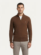 Ribbed Knit Funnel Neck Quarter-Zip Sweater