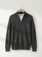 Ribbed Knit Funnel Neck Quarter-Zip Sweater