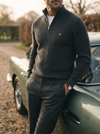 Ribbed Knit Funnel Neck Quarter-Zip Sweater