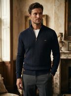 Ribbed Knit Funnel Neck Quarter-Zip Sweater