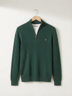 Ribbed Knit Funnel Neck Quarter-Zip Sweater