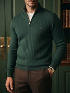 Ribbed Knit Funnel Neck Quarter-Zip Sweater