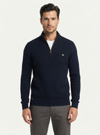 Ribbed Knit Funnel Neck Quarter-Zip Sweater