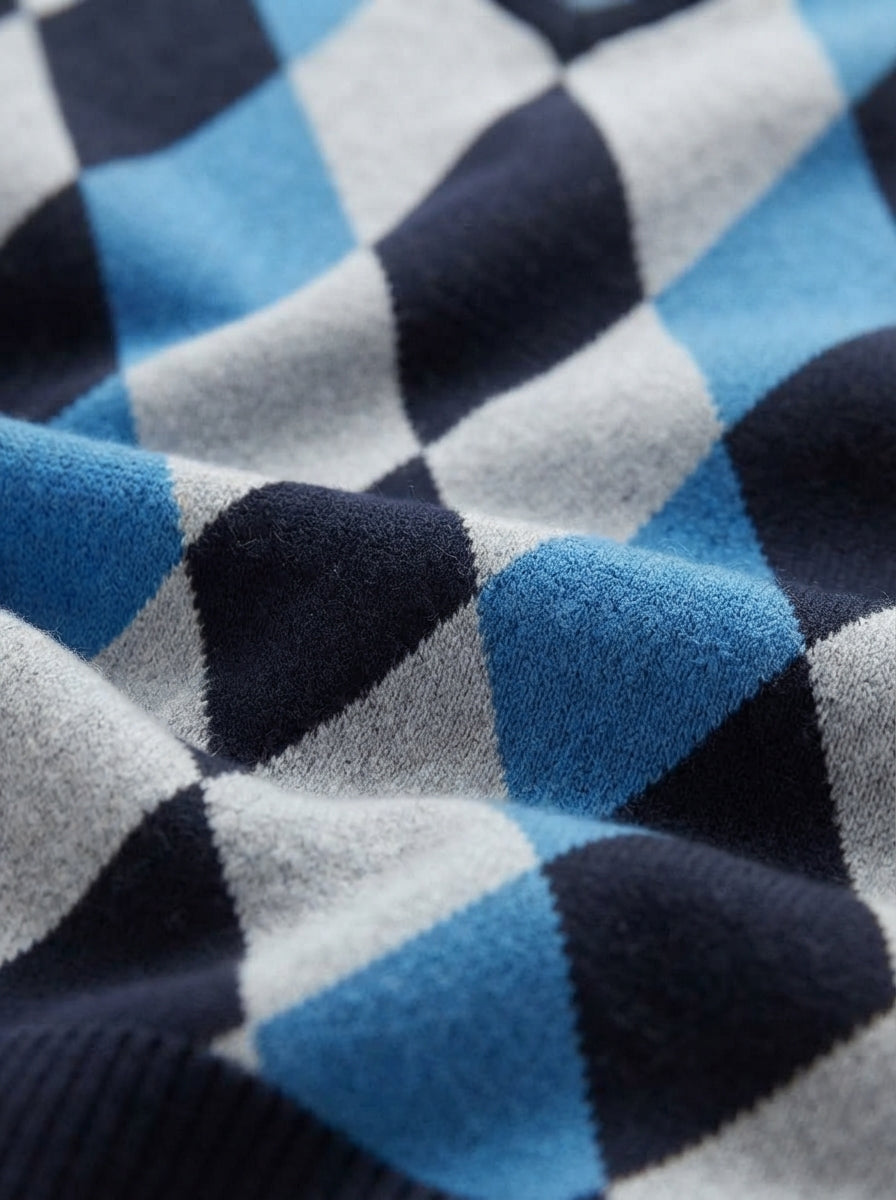 Smart-Casual Knitted Argyle V-Neck Sweater Vest - Royal Blue