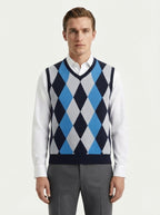 Smart-Casual Knitted Argyle V-Neck Sweater Vest - Royal Blue