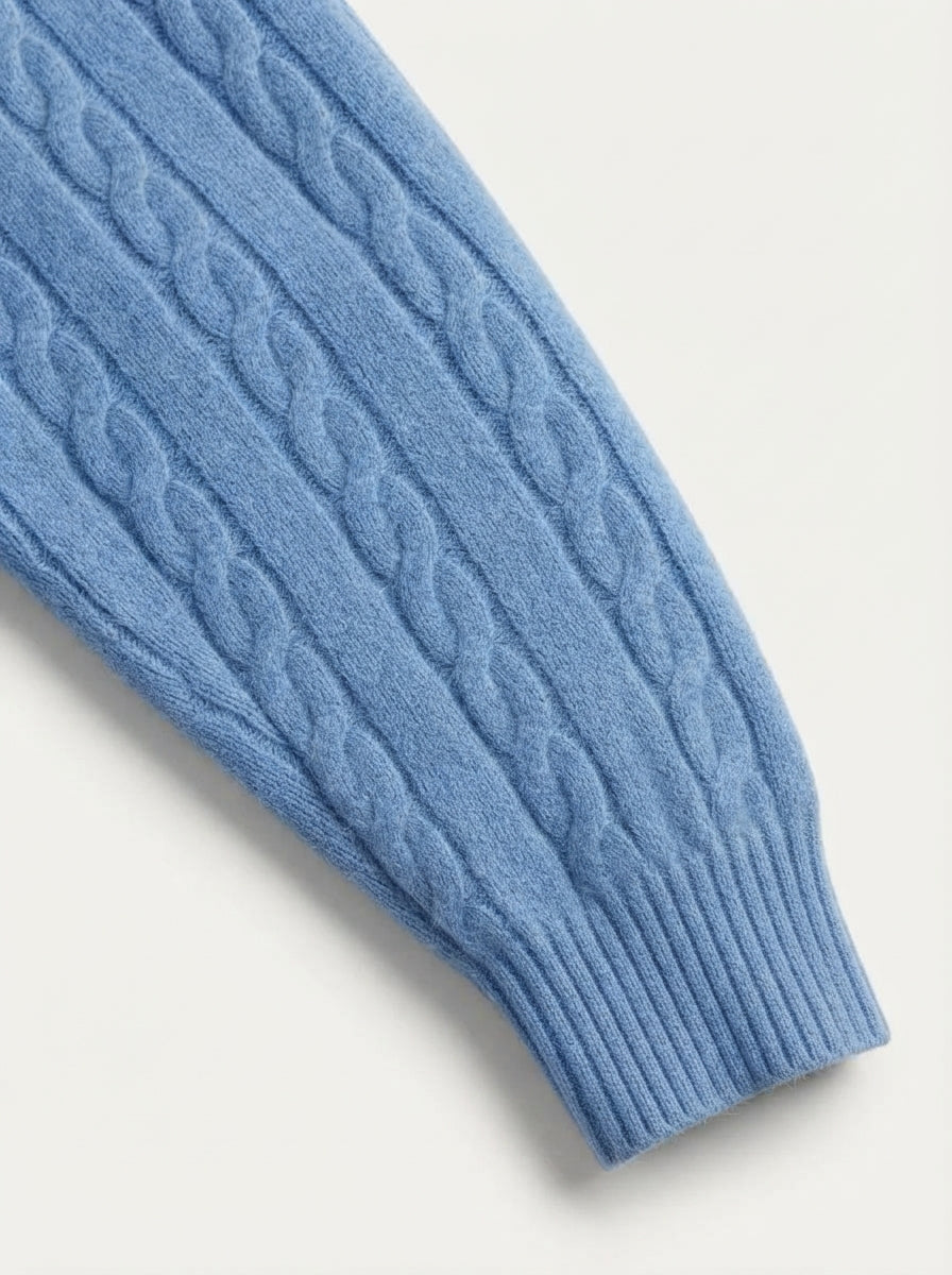 Merino Wool Cable Knit Quarter Zip Sweater