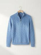 Merino Wool Cable Knit Quarter Zip Sweater