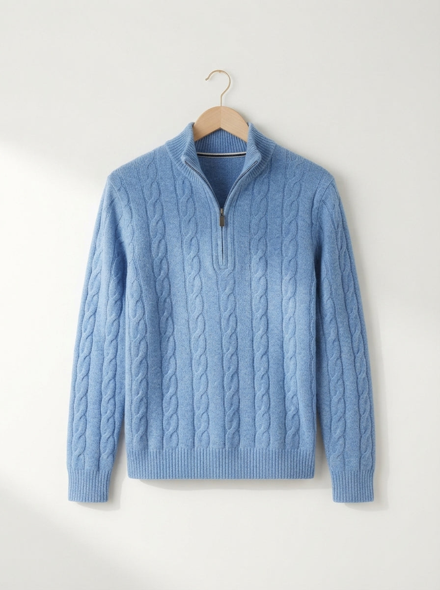 Merino Wool Cable Knit Quarter Zip Sweater