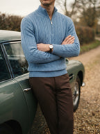 Merino Wool Cable Knit Quarter Zip Sweater