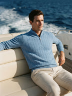 Merino Wool Cable Knit Quarter Zip Sweater