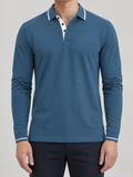 Ribbed Knit Long Sleeve Polo Shirt