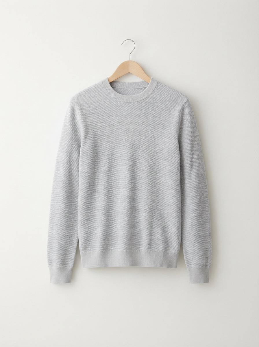 Textured Viscose Crewneck Sweater