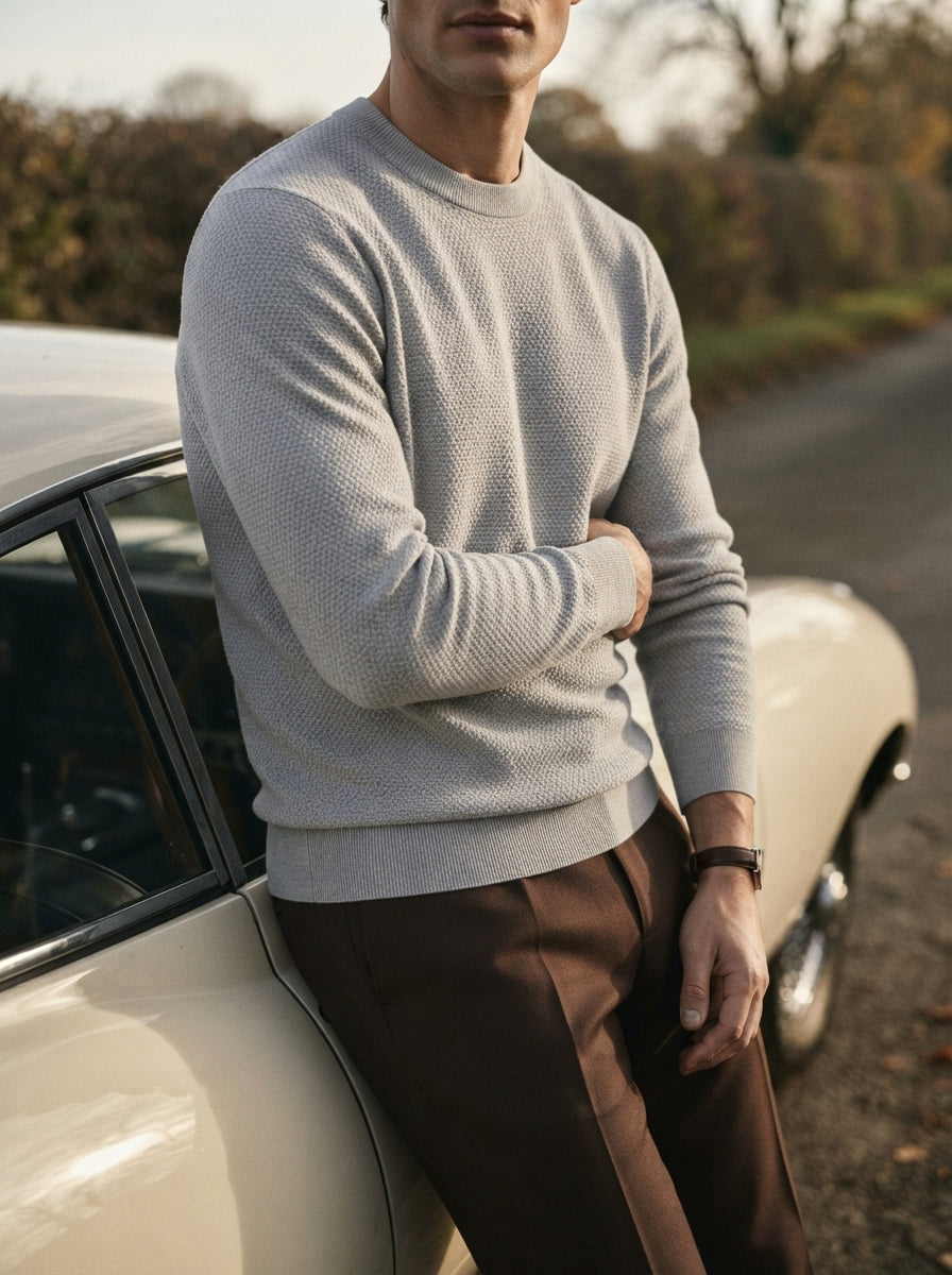 Textured Viscose Crewneck Sweater