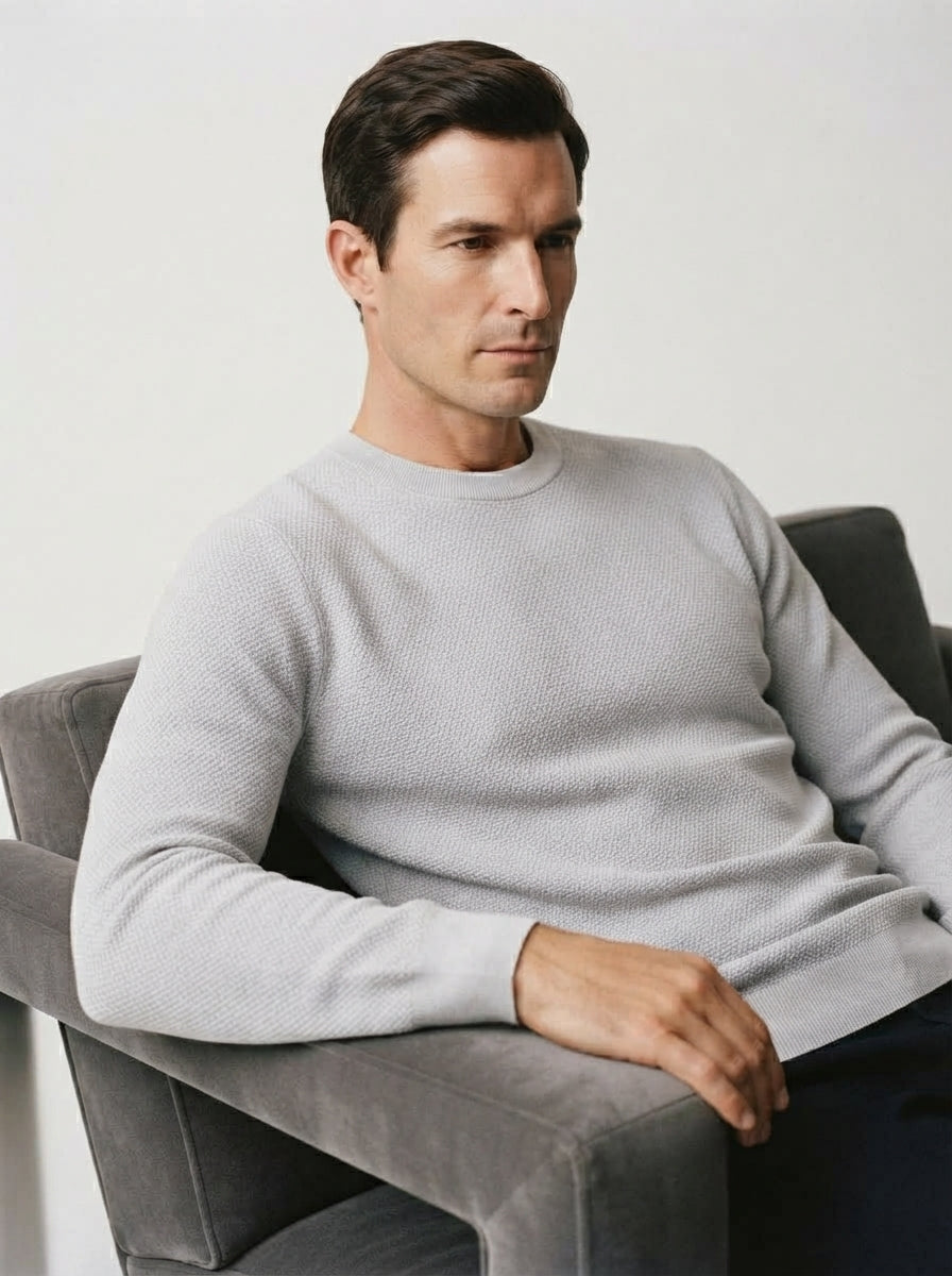 Textured Viscose Crewneck Sweater