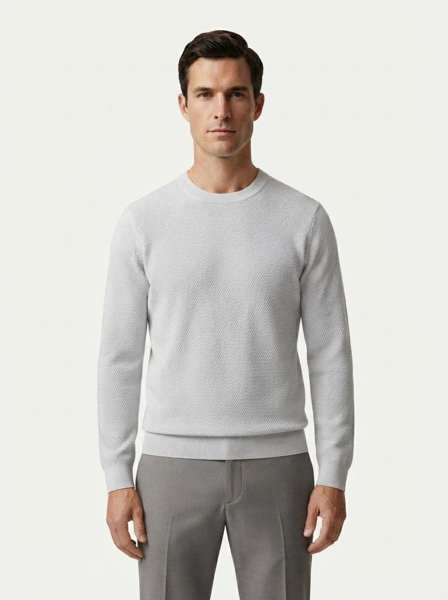 Textured Viscose Crewneck Sweater