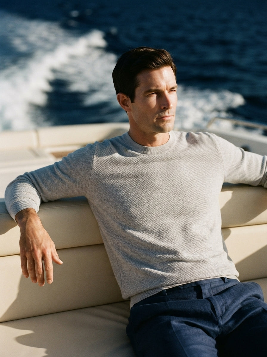 Textured Viscose Crewneck Sweater