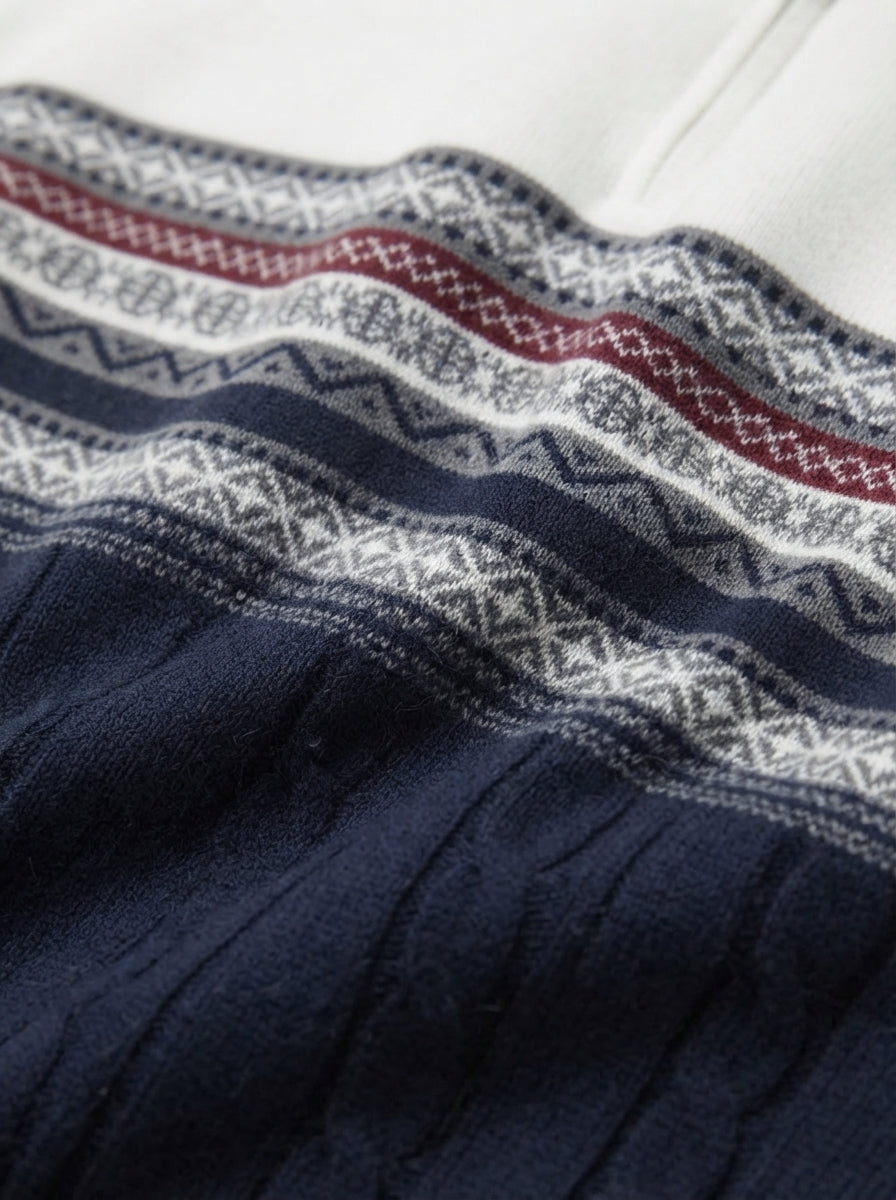 Cozy Cable Knit Two-Tone Quarter-Zip Sweater
