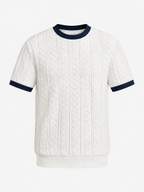 Jacquard Round Neck Knit Short Sleeve T-Shirt