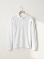 Fitted Long Sleeve Polo Waffle Shirt