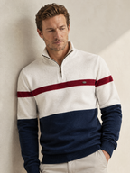 Colour Block Cotton Quarter-Zip Sweater